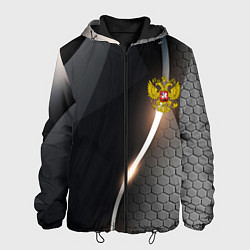 Куртка с капюшоном мужская Герб РФ киберпанк, цвет: 3D-черный
