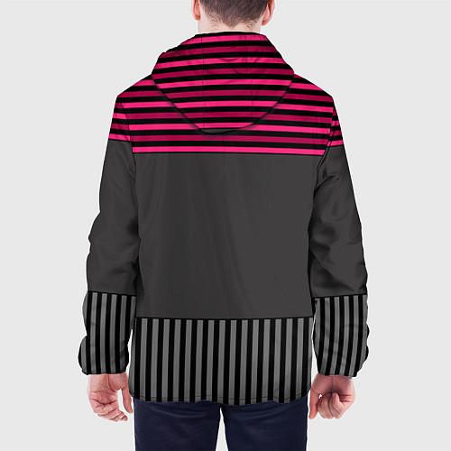 Мужская куртка Комбинированный серый с красным полосатый узор / 3D-Белый – фото 4