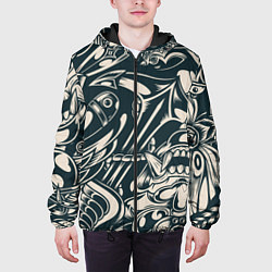 Куртка с капюшоном мужская Японская тату текстура, цвет: 3D-черный — фото 2