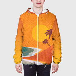 Куртка с капюшоном мужская Закат на побережье минимализм, цвет: 3D-белый — фото 2