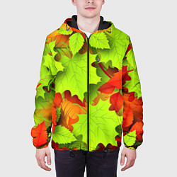Куртка с капюшоном мужская Зелёные осенние листья, цвет: 3D-черный — фото 2