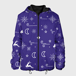 Куртка с капюшоном мужская Новый год олени, снежинки, ветер, цвет: 3D-черный