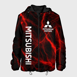 Куртка с капюшоном мужская Mitsubishi красные молнии, цвет: 3D-черный
