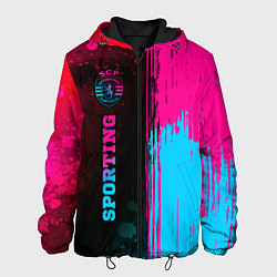 Куртка с капюшоном мужская Sporting - neon gradient: по-вертикали, цвет: 3D-черный