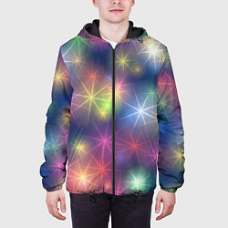 Куртка с капюшоном мужская Разноцветные неоновые блики, цвет: 3D-черный — фото 2
