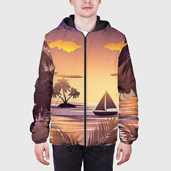 Куртка с капюшоном мужская Лодка в море на закате возле тропических островов, цвет: 3D-черный — фото 2