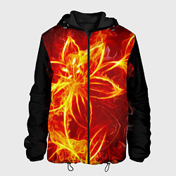 Куртка с капюшоном мужская Цветок из огня на чёрном фоне, цвет: 3D-черный