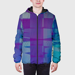 Куртка с капюшоном мужская Геометрические объёмные фиолетовые кубы, цвет: 3D-черный — фото 2