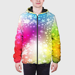 Куртка с капюшоном мужская Звезды на радужном фоне, цвет: 3D-черный — фото 2