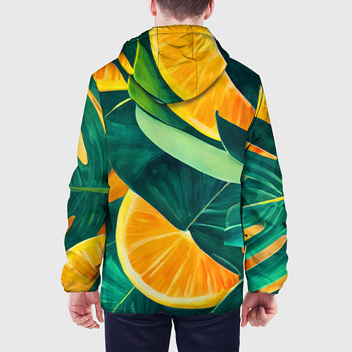 Мужская куртка Листья монстеры и дольки апельсинов / 3D-Белый – фото 4