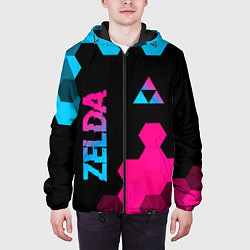 Куртка с капюшоном мужская Zelda - neon gradient: надпись, символ, цвет: 3D-черный — фото 2