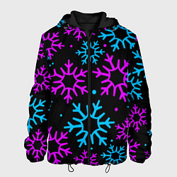 Куртка с капюшоном мужская Неоновые снежинки, цвет: 3D-черный