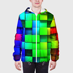 Куртка с капюшоном мужская Цветные неоновые кубы, цвет: 3D-белый — фото 2