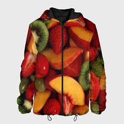 Куртка с капюшоном мужская Фруктово ягодный фон, цвет: 3D-черный
