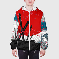 Куртка с капюшоном мужская Солнце, волны и катаны, цвет: 3D-белый — фото 2