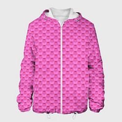 Куртка с капюшоном мужская Геометрический современный розовый однотонный узор, цвет: 3D-белый