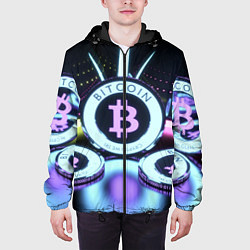 Куртка с капюшоном мужская Неоновый светящийся биткоин, цвет: 3D-черный — фото 2