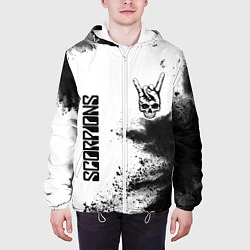 Куртка с капюшоном мужская Scorpions и рок символ на светлом фоне, цвет: 3D-белый — фото 2