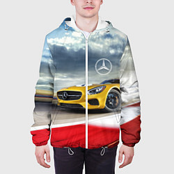 Куртка с капюшоном мужская Mercedes AMG V8 Biturbo на трассе, цвет: 3D-белый — фото 2