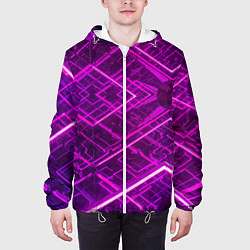 Куртка с капюшоном мужская Абстрактные геометрические фиолетовые объекты, цвет: 3D-белый — фото 2
