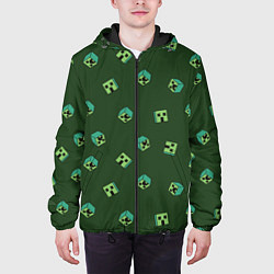 Куртка с капюшоном мужская Minecraft - зеленые лица, цвет: 3D-черный — фото 2