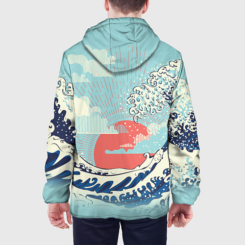 Мужская куртка Морской пейзаж с большими волнами на закате / 3D-Белый – фото 4
