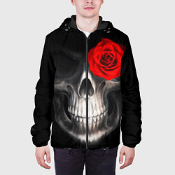 Куртка с капюшоном мужская Роза на черепе, цвет: 3D-черный — фото 2