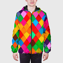 Куртка с капюшоном мужская Цветные лоскуты - пэчворк, цвет: 3D-черный — фото 2