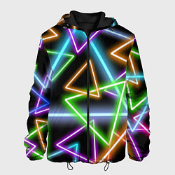 Куртка с капюшоном мужская Неоновые треугольники - текстура, цвет: 3D-черный