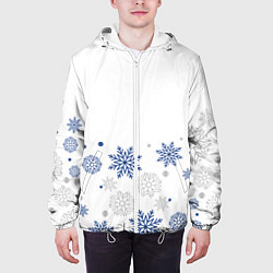 Куртка с капюшоном мужская Новогодние Снежинки - Белый, цвет: 3D-белый — фото 2