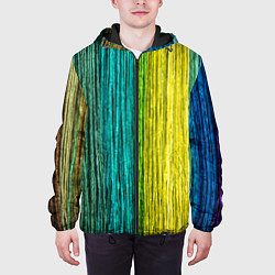 Куртка с капюшоном мужская Разноцветные полосы материала, цвет: 3D-черный — фото 2
