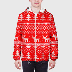 Куртка с капюшоном мужская Рождественский красный свитер с оленями, цвет: 3D-белый — фото 2