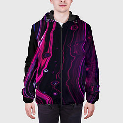 Куртка с капюшоном мужская Фиолетовые линии песка во тьме, цвет: 3D-черный — фото 2