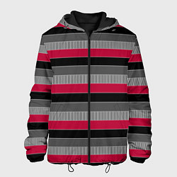 Куртка с капюшоном мужская Красно-черный полосатый современный узор, цвет: 3D-черный