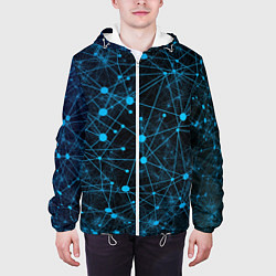 Куртка с капюшоном мужская Нейроны - всемирная паутина на черном фоне, цвет: 3D-белый — фото 2