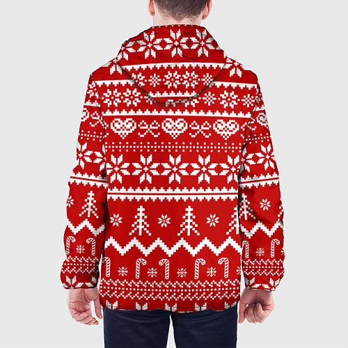 Мужская куртка Новогодний узор на красном фоне / 3D-Белый – фото 4