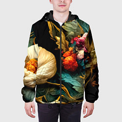 Куртка с капюшоном мужская Винтажные цветы акварелью, цвет: 3D-черный — фото 2