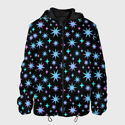 Куртка с капюшоном мужская Зимние цветные звезды, цвет: 3D-черный
