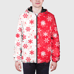 Куртка с капюшоном мужская Снежинки красно-белые, цвет: 3D-черный — фото 2