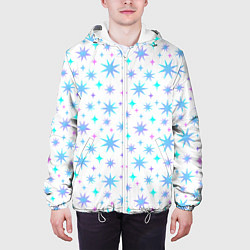 Куртка с капюшоном мужская Разноцветные звезды на белом фоне, цвет: 3D-белый — фото 2