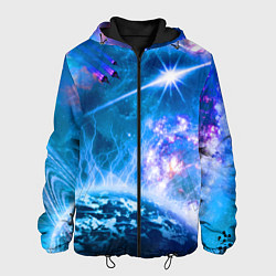 Куртка с капюшоном мужская Космос - планета и яркая звезда, цвет: 3D-черный