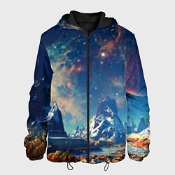 Куртка с капюшоном мужская Горы и бескрайний космос, цвет: 3D-черный