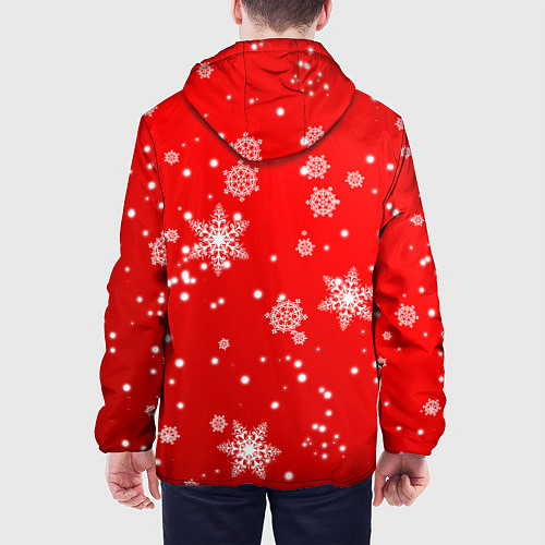 Мужская куртка Снежинки на красном фоне / 3D-Белый – фото 4