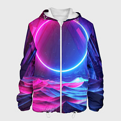 Куртка с капюшоном мужская Круг и разноцветные кристаллы - vaporwave, цвет: 3D-белый