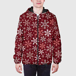 Куртка с капюшоном мужская Новогодний узор из снежинок, цвет: 3D-черный — фото 2