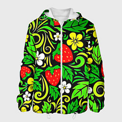Куртка с капюшоном мужская Роспись земляника и цветы, цвет: 3D-белый