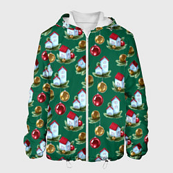 Мужская куртка Новогодние домики на зеленом - паттерн