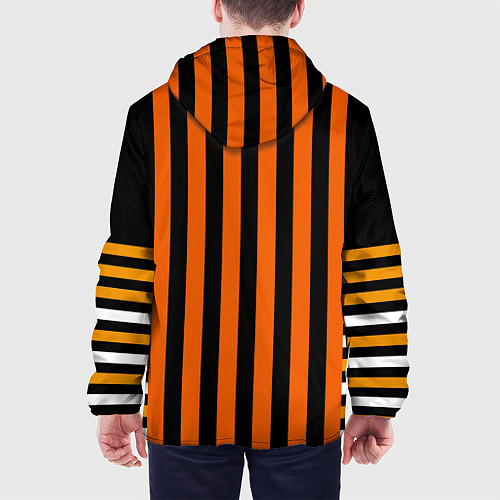 Мужская куртка Полосатый узор в красных оранжевых тонах на черном / 3D-Белый – фото 4