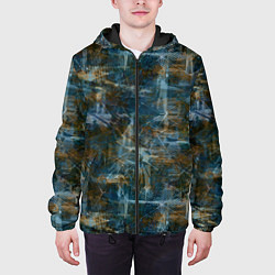 Куртка с капюшоном мужская Синий и коричневый абстрактный гранжевый, цвет: 3D-черный — фото 2