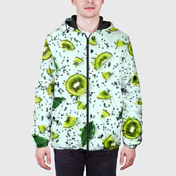 Куртка с капюшоном мужская Киви мята ментол - акварель, цвет: 3D-черный — фото 2